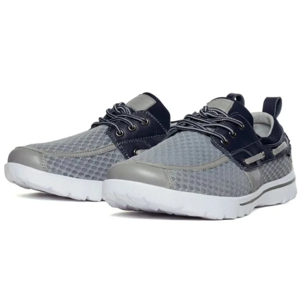 Skuze Del Marina Mens Boat Shoes Grey Navy Blue Mesh Lightweight Size 7.5